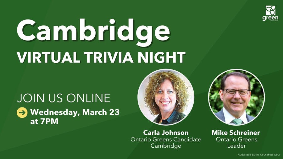 Mike Schreiner Virtual Trivia Night Cambridge Ontario GPO